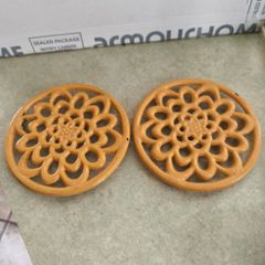 set of 2 Round Trivet Tea Pot Pan Stand Dining Kitchen Worktop Protection Cast Iron