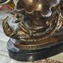 Antique French 19th century Bronze Sculpture Auguste Moreau featuring a Winged Putto Cherub Cupid carrying a shell or cornucopia like vessel, mounted on a marble base Image 8