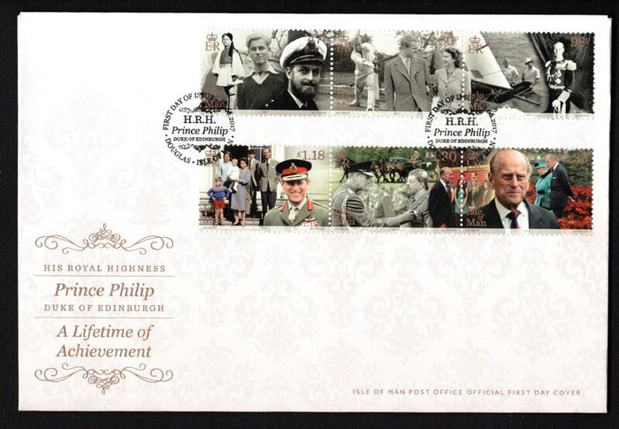 2017 Isle of Man Prince Philip Duke of Edinburgh; A lifetime of Achievement Commemorative Stamps First Day Cover (FDC)