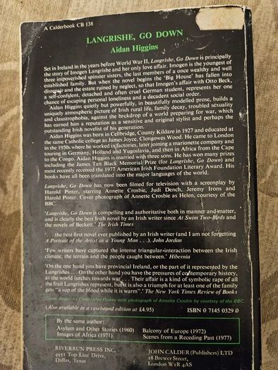 Langrishe,go Down. By Aiden Higgins. 1977 Paperback In Good Condition.  See Photos For Same.