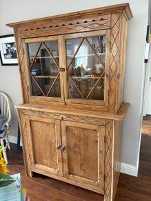 Vintage Pine Glass-Fronted Cabinet / Rustic Farmhouse Cupboard