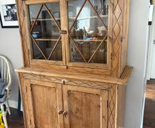 Vintage Pine Glass-Fronted Cabinet / Rustic Farmhouse Cupboard