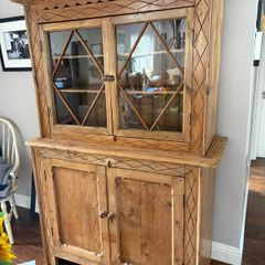 Vintage Pine Glass-Fronted Cabinet / Rustic Farmhouse Cupboard