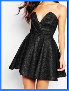 Sparkling short strapless evening dress with straps, black, size 8