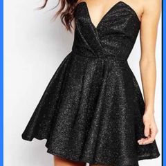 Sparkling short strapless evening dress with straps, black, size 8