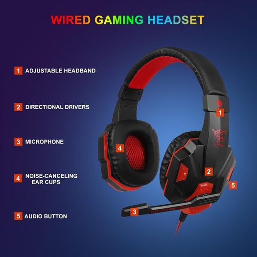 Gaming Keyboard and Mouse Set with Headset, UK Layout, RGB Backlit Wired Keyboard, Ergonomic 4-Color LED Gaming Mouse, Over-Ear Headphones, Large Mousepad, USB Plug & Play for PC Mac PS5 Xbox
