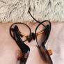 River Island Black Heels with Orange Strap & Acrylic Flared Heel Size UK 6 / EU 39 Image 6