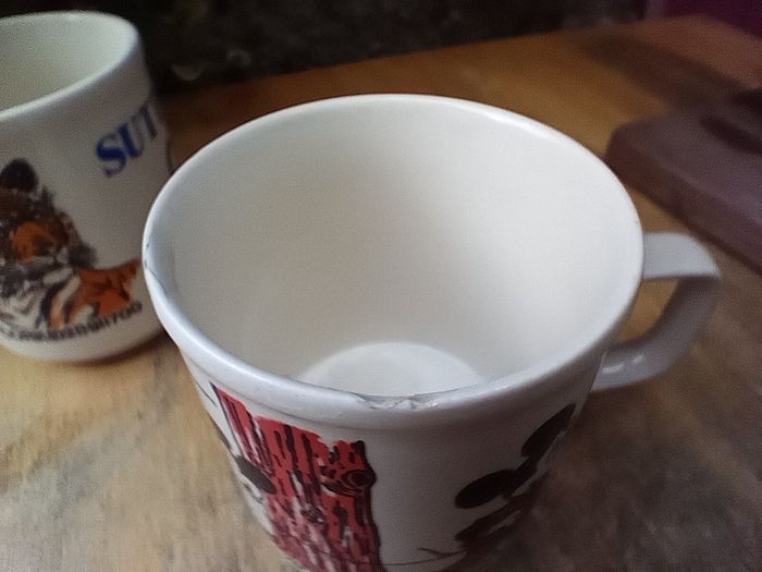 Carrigaline pottery, Pair promotional mugs, vintage advertising, 1980s, 1970s