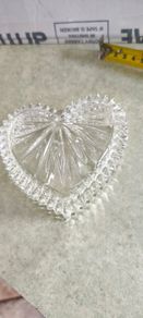 1950s Large Jewelry Box Trinket w/Lid Box Heart Shape Cut Glass Clear Starburst of Love Retro Correct Vanityno stamp.