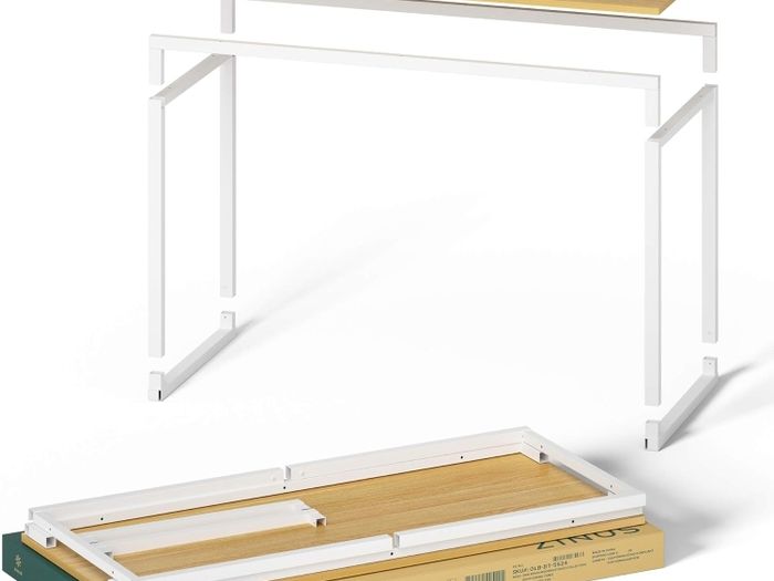 Home Office Desk 140 / 61 /74 cm  Metal and Wood Computer Desk, Easy Assembly  Natural Brown & White