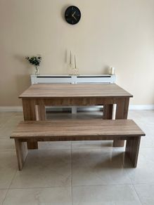 Wooden table and 2 Benches