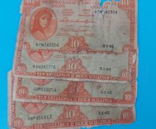 Irish 1962  X 4 Lavery ten shilling banknote in used condition