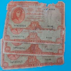 Irish 1962  X 4 Lavery ten shilling banknote in used condition