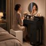 Black Dressing Table No Mirror, 90 cm Vanity Desk with 4 Drawers, Charging Station & Reversible Cabinet, Modern Makeup Desk with Divided Organisers, Space Saving Bedroom Table Image 2