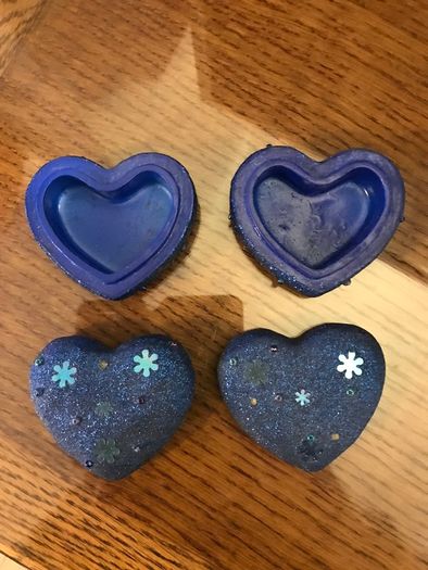 Two sparkly Blue Heart Shaped Trinket boxes