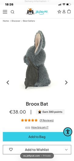 New Jellycat Halloween Collection Broox Bat