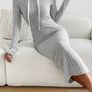 SHEIN Essnce Ribbed Knit Drawstring Hoodie Dress Image 3