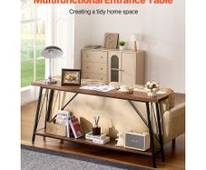 Narrow Console Sofa Table, 70.9 inches Behind Couch Table, 2-Tier Long Entryway Table and Skinny Hallway Table, Narrow Sofa Table with Metal Frame, for Entryway, Hallway, Living Room & Bedroom