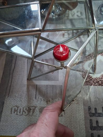Vintage Large Geometric Glass & Silver Metal Star Tealight Candle Holder Postage available or Collection