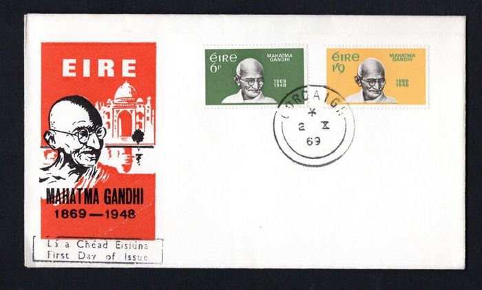 1969 Ireland Centenary of the Birth of Mahatma Gandhi Commemorative Stamp Illustrated First Day Cover (FDC) with Cork Steele Cancel