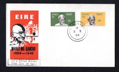 1969 Ireland Centenary of the Birth of Mahatma Gandhi Commemorative Stamp Illustrated First Day Cover (FDC) with Cork Steele Cancel