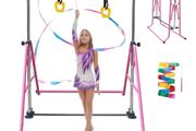 Gymnastics Bar Folding Gymnastics Equipment with Gymnastic Rings Adjustable Height Horizontal Bar for Kids/Home Girls/Children Ages 3-12 Years