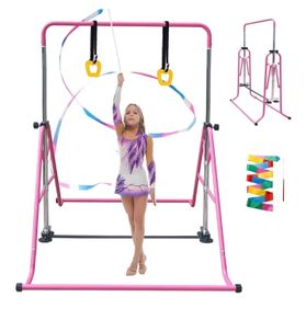 Gymnastics Bar Folding Gymnastics Equipment with Gymnastic Rings Adjustable Height Horizontal Bar for Kids/Home Girls/Children Ages 3-12 Years