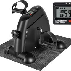Mini Exercise Bike Pedal Sit Down, Under Desk Bike with LCD Display for Legs and Arms, Non-Slip Mat Included