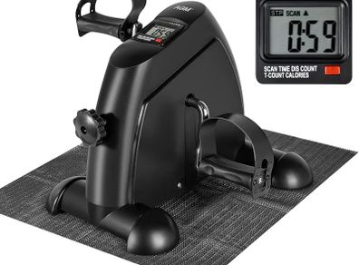 Mini Exercise Bike Pedal Sit Down, Under Desk Bike with LCD Display for Legs and Arms, Non-Slip Mat Included