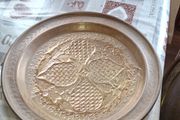 A Decorative Antique Large Hand-Engraved  Moroccan or Middle Eastern Brass Tray