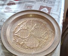 A Decorative Antique Large Hand-Engraved  Moroccan or Middle Eastern Brass Tray