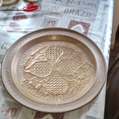 A Decorative Antique Large Hand-Engraved  Moroccan or Middle Eastern Brass Tray