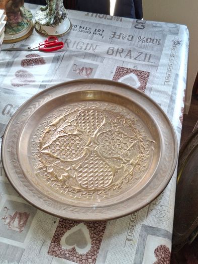 A Decorative Antique Large Hand-Engraved  Moroccan or Middle Eastern Brass Tray