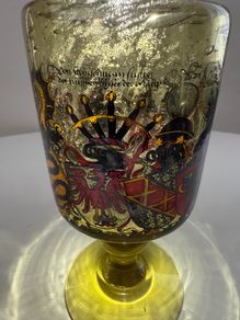 Vintage German Alfred Taube Enameled Armorial Pokal Goblet