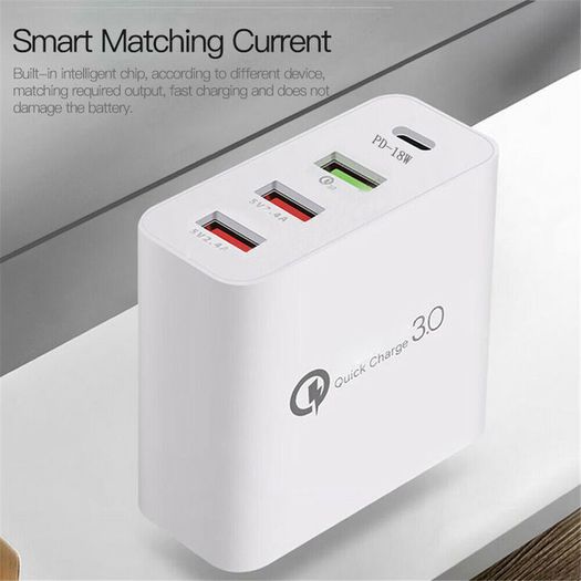 QC 3.0 & PD USB 4 Ports Wall Fast Charger 48W [2 Power Plugs (US/UK)] (Brand New/Warranty)