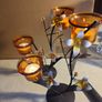 SET OF 2 Partylite Floral Tea Lights In Amber glass holder Tree W/ WHITE AND Yellow Flowers. Image 9