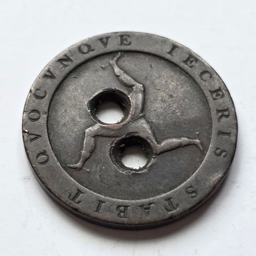 Antique 1798 Isle of Man Cartwheel Halfpenny Coin Button - King George III Manx Folk Art / Trench Art