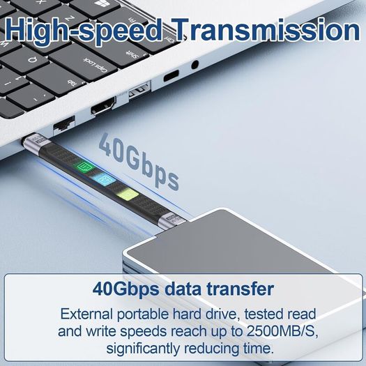 240W USB-C Short Cable, 40Gbps Data Transfer Cable, USB Type C to USB C Short Cable with 8K Display, OTG Function, Flexible Flat Design for iPad, MacBook, iPhone 15/16, Steam Deck, Galaxy - New