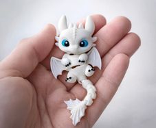 Cute Light Fury Dragon Keychain | 3D Printed White Dragon Charm