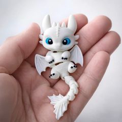 Cute Light Fury Dragon Keychain | 3D Printed White Dragon Charm