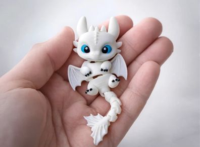 Cute Light Fury Dragon Keychain | 3D Printed White Dragon Charm