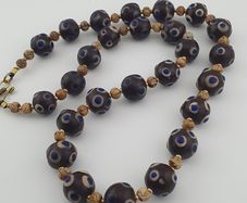 Antique Venetian Style Thousand Eyes Glass & Bone Beads Necklace