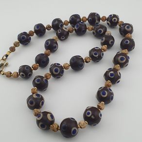 Antique Venetian Style Thousand Eyes Glass & Bone Beads Necklace