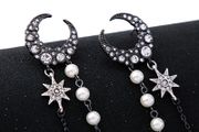 Star Starburst Moon Tassel Pearl Long Earrings