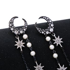 Star Starburst Moon Tassel Pearl Long Earrings