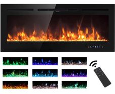 Electric Fireplace Touch Screen Glass Panel Colorful Flame Insert Wall Mounted Heater Remote Control with Crystal&Log Set,900/1800W (FREE POSTAGE)
