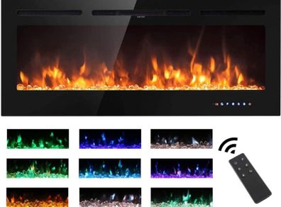 Electric Fireplace Touch Screen Glass Panel Colorful Flame Insert Wall Mounted Heater Remote Control with Crystal&Log Set,900/1800W (FREE POSTAGE)