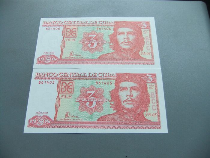 Cuba Ernesto Guevara 3 Pesos UNC In Sequence