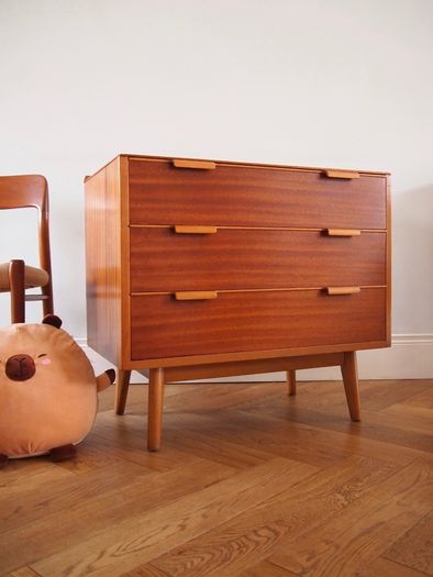 Vintage Teak Chest Of Three Drawers Mid Century Retro 1960s