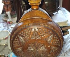 Beautiful Old Large Hand Carved Wooden Flask., Postage Available or Collection, Lots more Antiques and Collectables including Oil Lamps in my other ads,